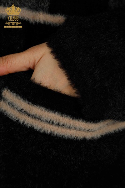 Toptan Kadın Uzun Hırka Kareli Angora Siyah - 30208 | KAZEE - Thumbnail