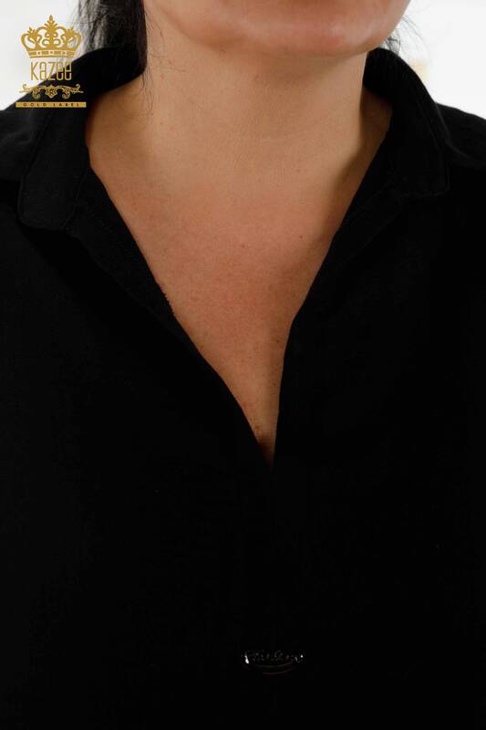 Toptan Kadın Yazlık Gömlek Takım Cepli Siyah - 20402 | KAZEE