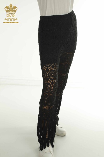 Toptan Kadın Yazlık Pantolon Dantel Detaylı Siyah - 2404-5555-2 | D - Thumbnail