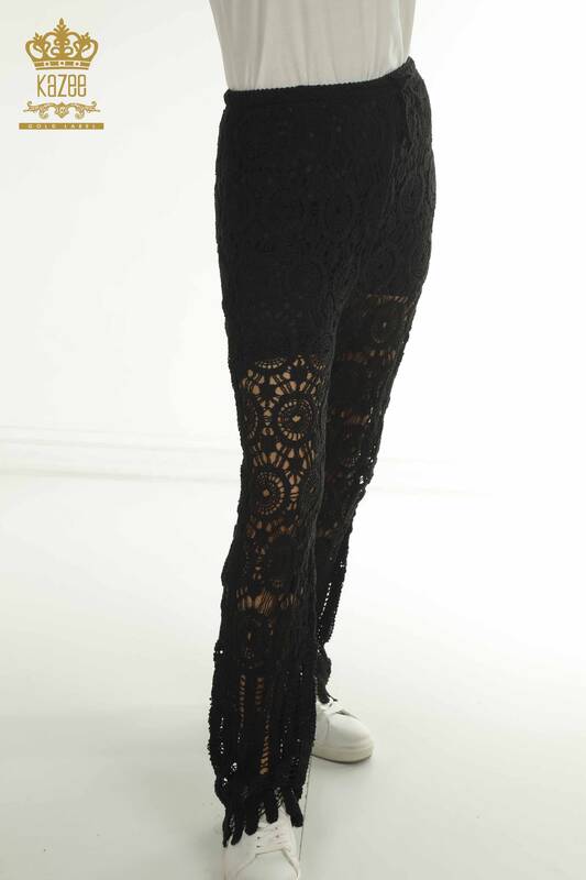 Toptan Kadın Yazlık Pantolon Dantel Detaylı Siyah - 2404-5555-2 | D