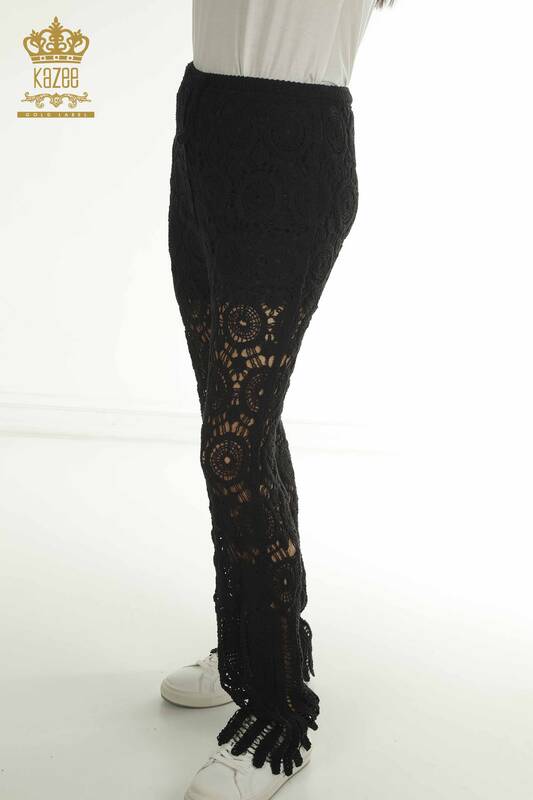 Toptan Kadın Yazlık Pantolon Dantel Detaylı Siyah - 2404-5555-2 | D