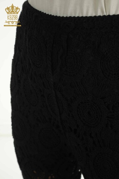 Toptan Kadın Yazlık Pantolon Dantel Detaylı Siyah - 2404-5555-2 | D - Thumbnail