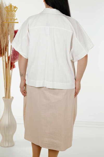 Toptan Kadın Yazlık Takım Gömlek Elbise Ekru Bej - 20314 | KAZEE - Thumbnail