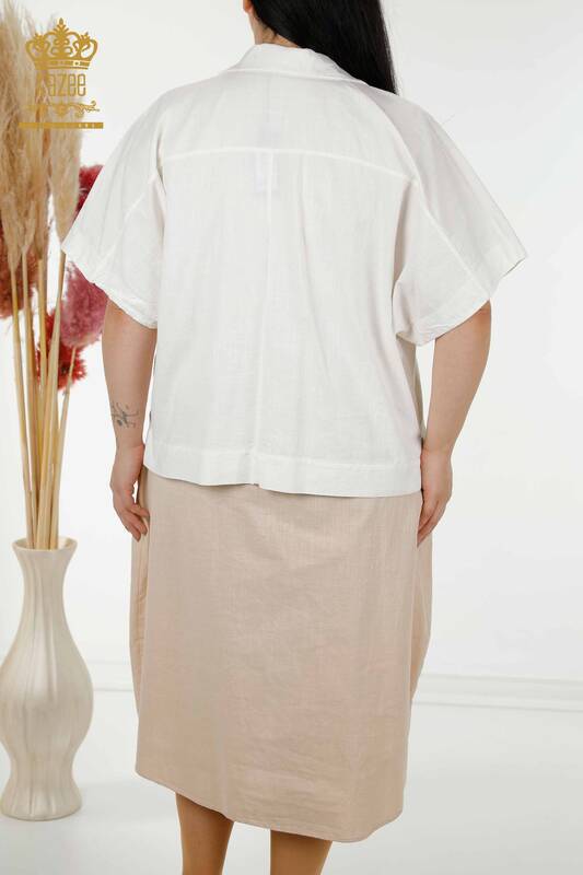 Toptan Kadın Yazlık Takım Gömlek Elbise Ekru Bej - 20314 | KAZEE