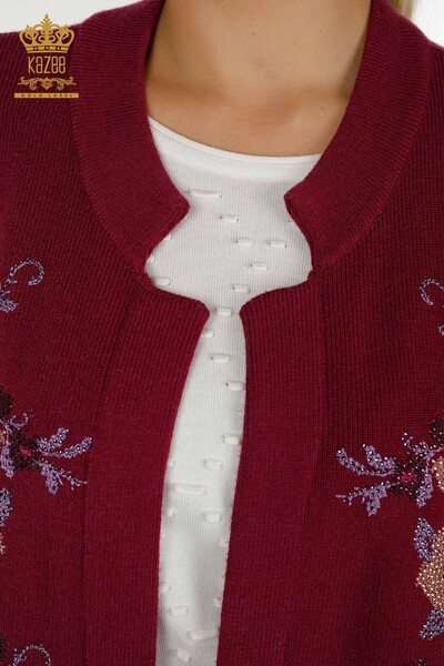 Toptan Kadın Yelek Çiçek Nakışlı Eflatun - 30644 | KAZEE - 3