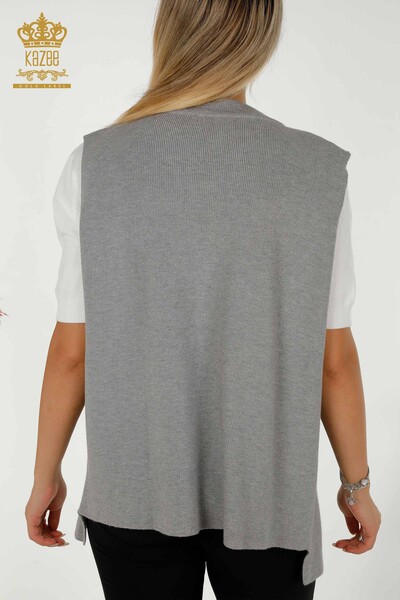 Toptan Kadın Yelek Kristal Taş İşlemeli Gri - 30609 | KAZEE - 5