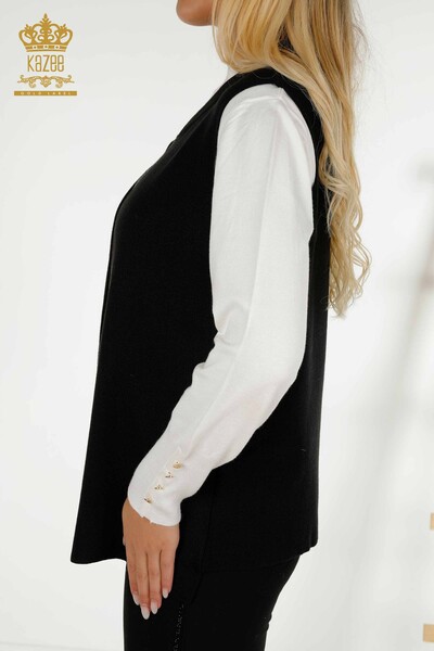 Toptan Kadın Yelek Renkli Taş İşlemeli Siyah - 30617 | KAZEE - 4