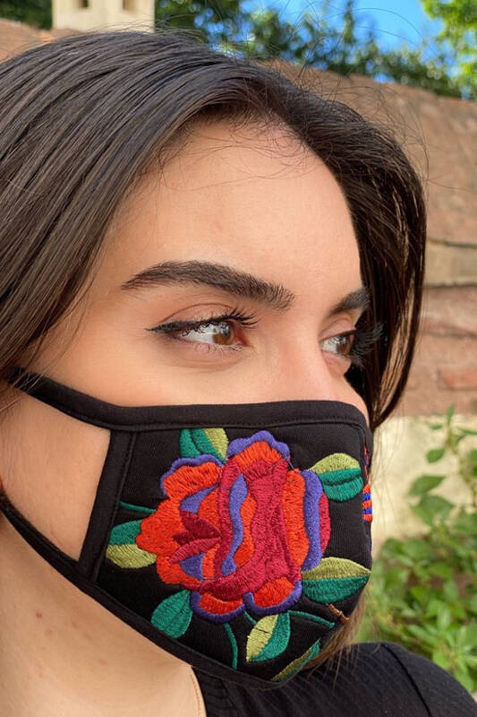 Toptan Kadın Maske Renkli Çiçek Desenli - 388 | KAZEE