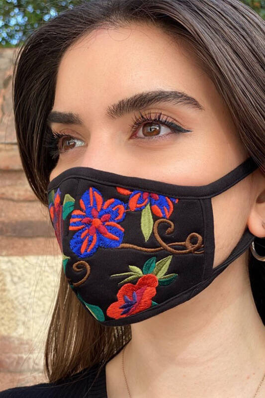 Toptan Kadın Maske Renkli Çiçek Desenli - 388 | KAZEE