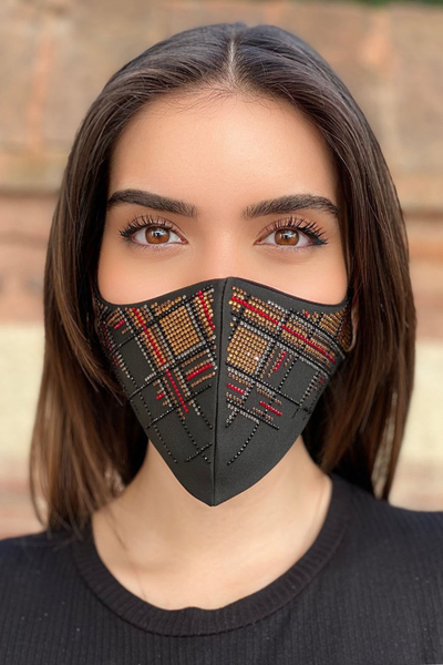 Toptan Kadın Maske Renkli Parlak Taşlı - 406 | KAZEE - Thumbnail (2)