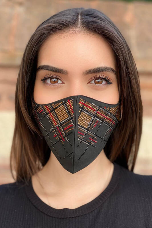 Toptan Kadın Maske Renkli Parlak Taşlı - 406 | KAZEE