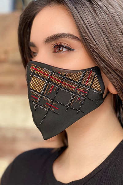Toptan Kadın Maske Renkli Parlak Taşlı - 406 | KAZEE - Thumbnail