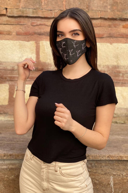 Toptan Kadın Maske Taş İşlemeli Harf Detaylı - 371 | KAZEE