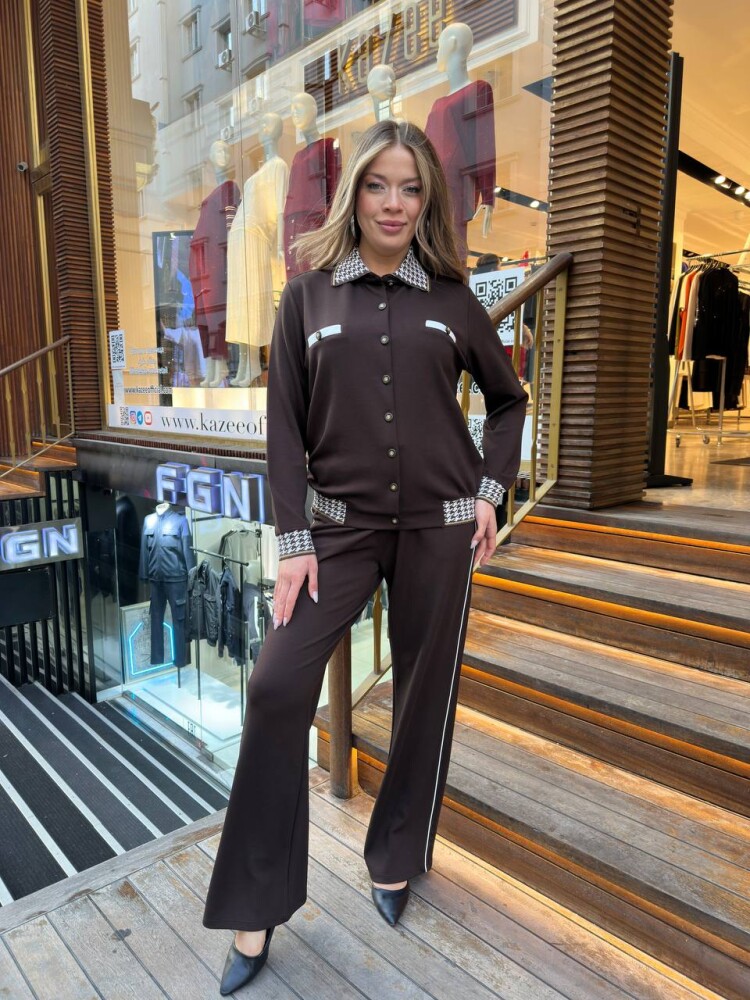 Tracksuit Set Button Detail, Brown - 17957 | KAZEE (3-Piece Set L-XL-2XL) - 1