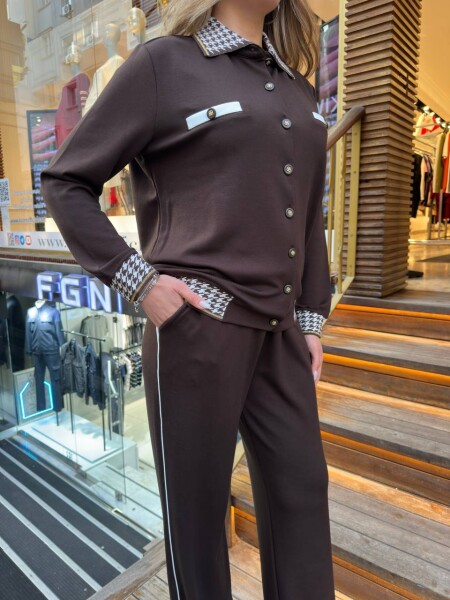 Tracksuit Set Button Detail, Brown - 17957 | KAZEE (3-Piece Set L-XL-2XL) - 5