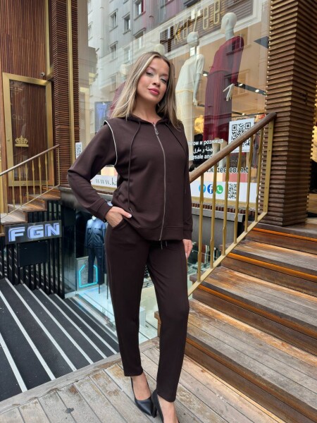 Tracksuit Set - Hooded - Brown - 17814 | KAZEE (3-Piece Set M-L-XL) - KAZEE (1)