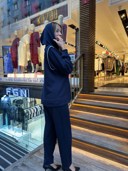 Tracksuit Set - Hooded - Navy Blue - 17814 | KAZEE (3-Piece Set M-L-XL) - 6