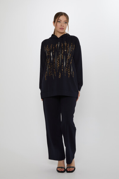 Tracksuit Set Leopard Stone Embroidered Navy Blue - 17901 | KAZEE (Set of 3 M-L-XL) - KAZEE 