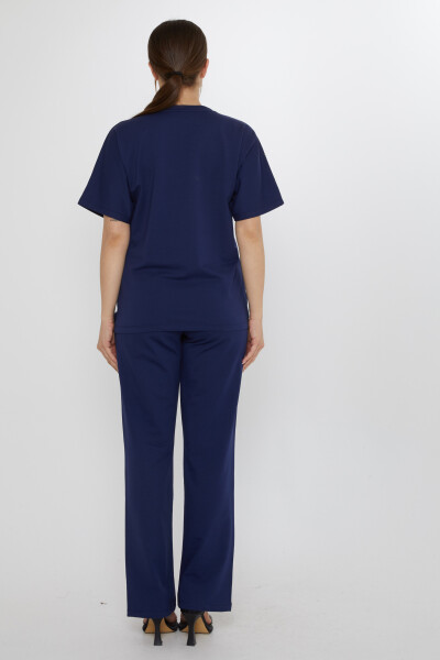 Tracksuit Set - Lettering Stone Embellished - Navy Blue - 17906 | KAZEE (3-Piece Set M-L-XL) - 7