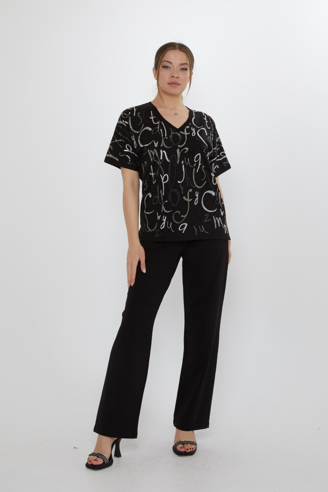 Tracksuit Set Letter Embellishment, Black - 17906 | KAZEE (3-Piece Set M-L-XL) - 1