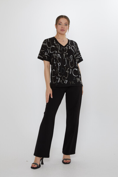 Tracksuit Set Letter Embellishment, Black - 17906 | KAZEE (3-Piece Set M-L-XL) 