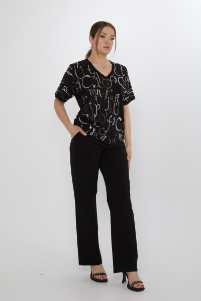 Tracksuit Set Letter Embellishment, Black - 17906 | KAZEE (3-Piece Set M-L-XL) - KAZEE (1)