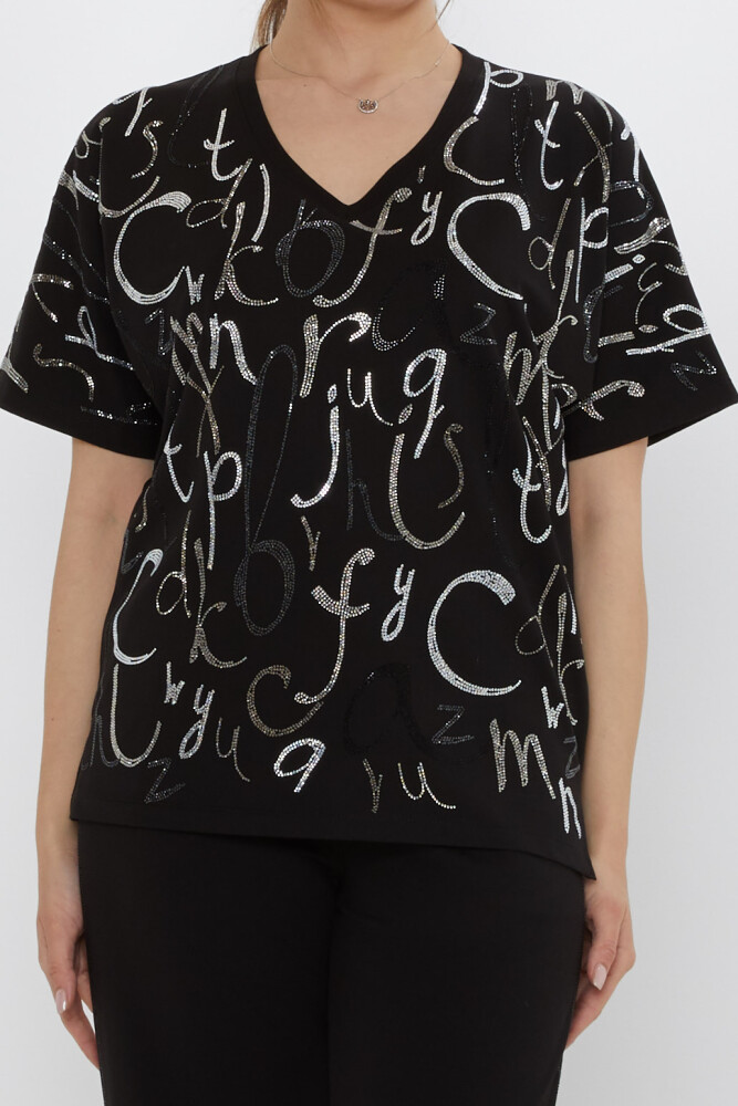 Tracksuit Set Letter Embellishment, Black - 17906 | KAZEE (3-Piece Set M-L-XL) - 3