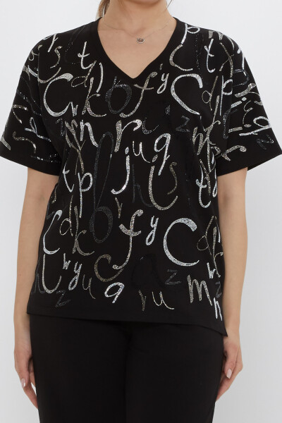 Tracksuit Set Letter Embellishment, Black - 17906 | KAZEE (3-Piece Set M-L-XL) - 3