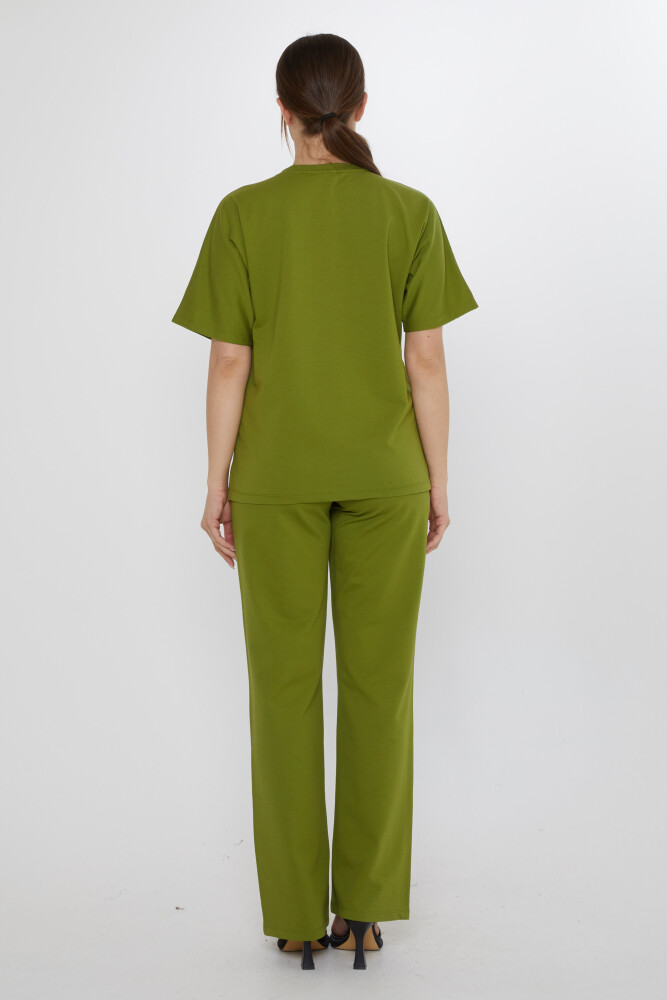 Tracksuit Set - Letter Embellished with Stones - Green - 17906 | KAZEE (3-Piece Set M-L-XL) - 6