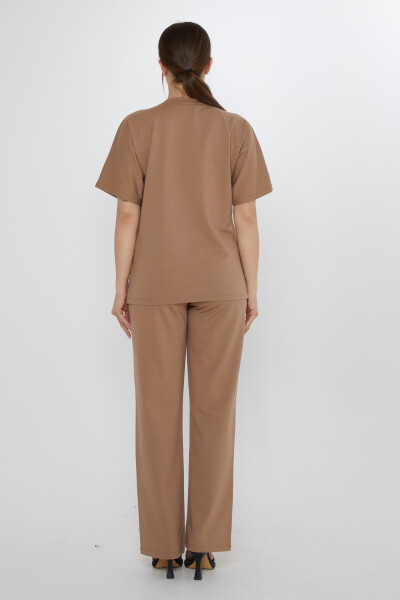 Tracksuit Set - Lettering Stone Embellished - Mink - 17906 | KAZEE (3-Piece Set M-L-XL) - 6