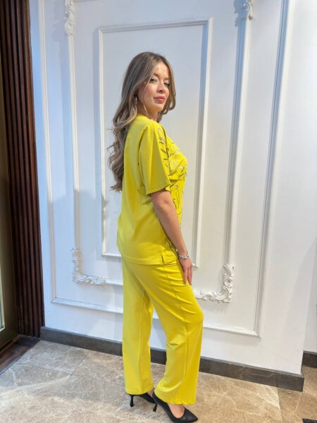 Tracksuit Set - Lettering Stone Embellished - Yellow - 17906 | KAZEE (3-Piece Set M-L-XL) - 6