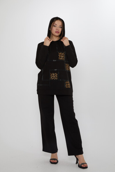 Tracksuit Set Square Stone Embellished Black - 17899 | KAZEE (3-Piece Set M-L-XL) - Kazee