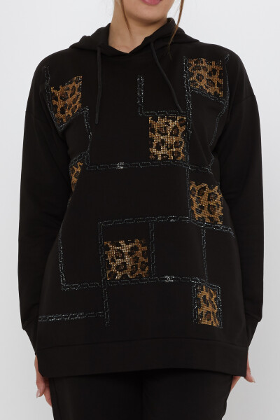 Tracksuit Set Square Stone Embellished Black - 17899 | KAZEE (3-Piece Set M-L-XL) - 3