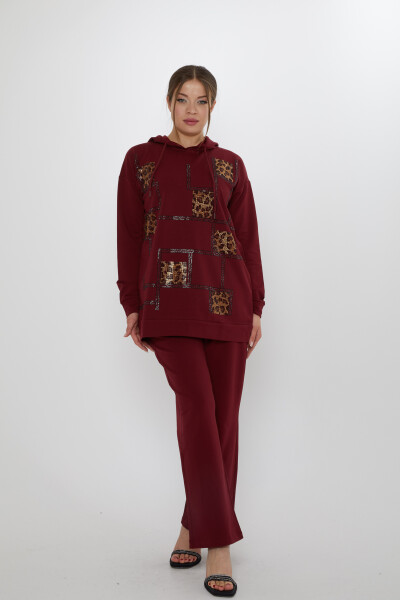 Tracksuit Set - Square Stone Embellished - Burgundy - 17899 | KAZEE (3-Piece Set M-L-XL) - Kazee