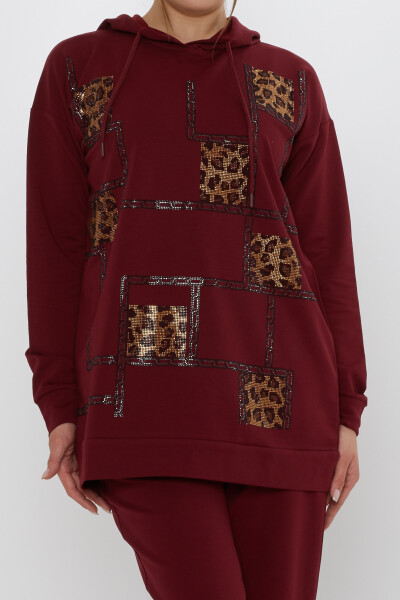Tracksuit Set - Square Stone Embellished - Burgundy - 17899 | KAZEE (3-Piece Set M-L-XL) - 4