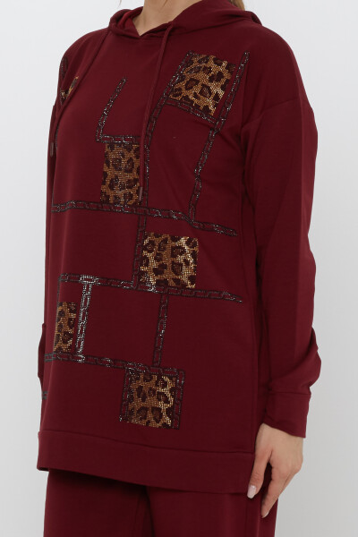 Tracksuit Set - Square Stone Embellished - Burgundy - 17899 | KAZEE (3-Piece Set M-L-XL) - 5