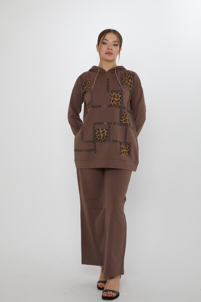 Tracksuit Set - Square Stone Embellished - Brown - 17899 | KAZEE (3-Piece Set M-L-XL) - Kazee