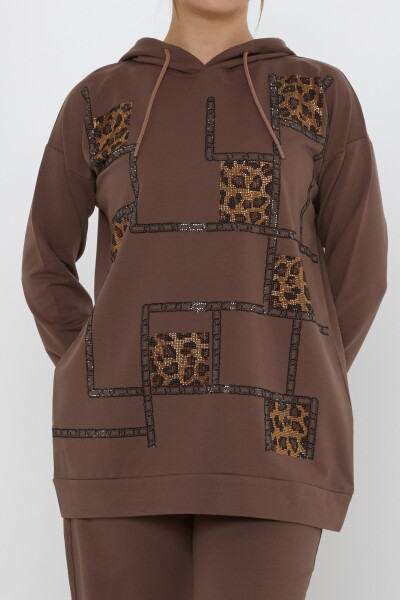 Tracksuit Set - Square Stone Embellished - Brown - 17899 | KAZEE (3-Piece Set M-L-XL) - 3