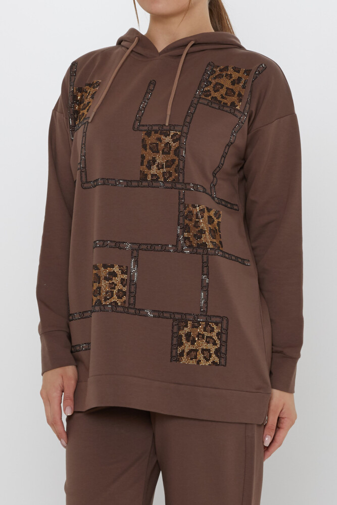 Tracksuit Set - Square Stone Embellished - Brown - 17899 | KAZEE (3-Piece Set M-L-XL) - 4
