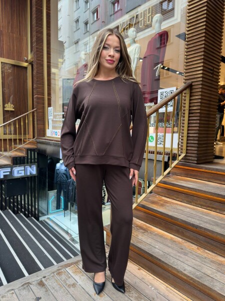 Tracksuit Set - Stone Embellished - Brown - 17761 | KAZEE (3-Piece Set M-L-XL) - KAZEE (1)