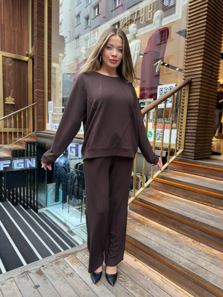 Tracksuit Set - Stone Embellished - Brown - 17761 | KAZEE (3-Piece Set M-L-XL) - 3