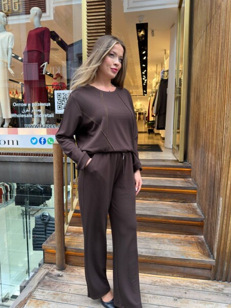 Tracksuit Set - Stone Embellished - Brown - 17761 | KAZEE (3-Piece Set M-L-XL) - 5