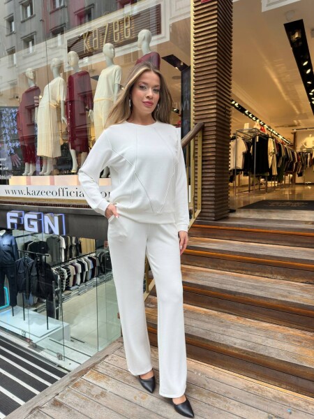 Tracksuit Set Stone Embellished Ecru - 17761 | KAZEE (3-Piece Set M-L-XL) 