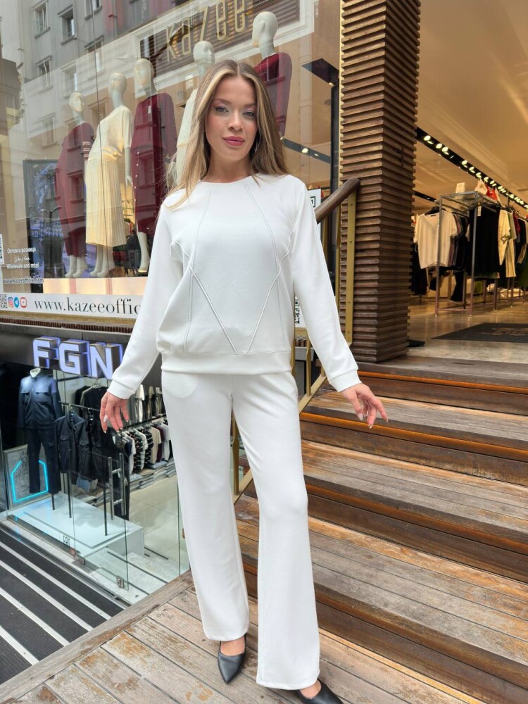 Tracksuit Set Stone Embellished Ecru - 17761 | KAZEE (3-Piece Set M-L-XL) - 2