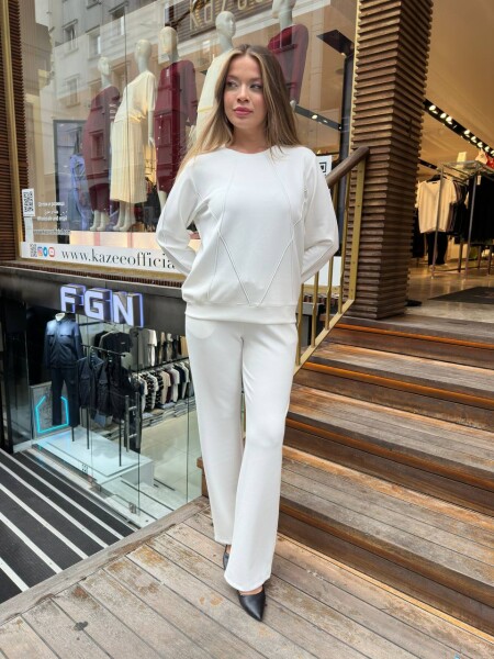 Tracksuit Set Stone Embellished Ecru - 17761 | KAZEE (3-Piece Set M-L-XL) - 3