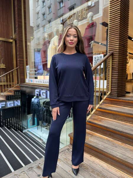 Tracksuit Set - Stone Embellished - Navy Blue - 17761 | KAZEE (3-Piece Set M-L-XL) - KAZEE (1)