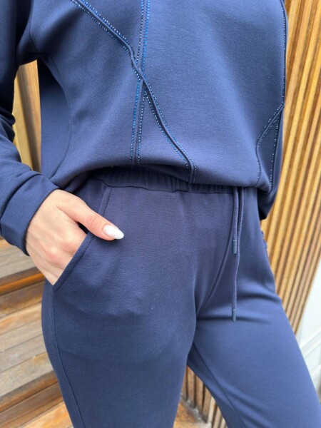Tracksuit Set - Stone Embellished - Navy Blue - 17761 | KAZEE (3-Piece Set M-L-XL) - 5