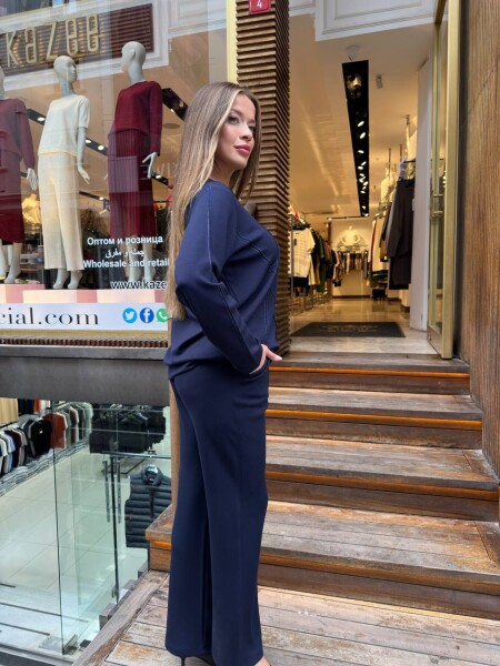 Tracksuit Set - Stone Embellished - Navy Blue - 17761 | KAZEE (3-Piece Set M-L-XL) - 6