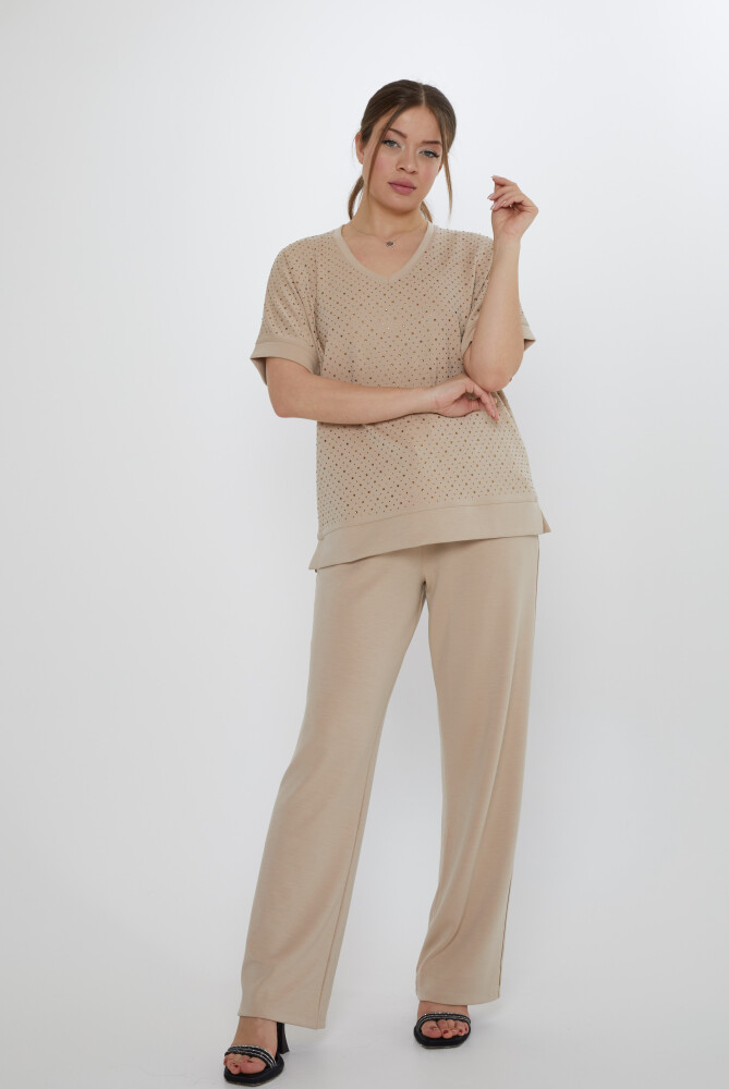 Tracksuit Set Stone Embroidered Beige - 17867 | KAZEE (Set of 3 L-XL-2XL) - 1