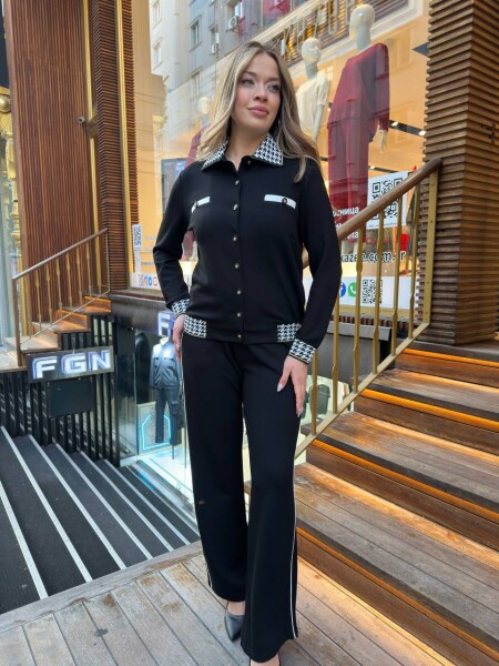 Tracksuit Set Button Detail, Black - 17957 | KAZEE (3-Piece Set L-XL-2XL) - KAZEE